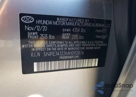 2021 Hyundai Sonata Sel Plus z USA, uszkodzony, nr VIN 5NPEJ4J22MH092876